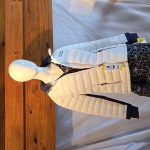 Tommy Hilfiger Womens Hooded Packable Jacket in Bright White/Navy Size Small**